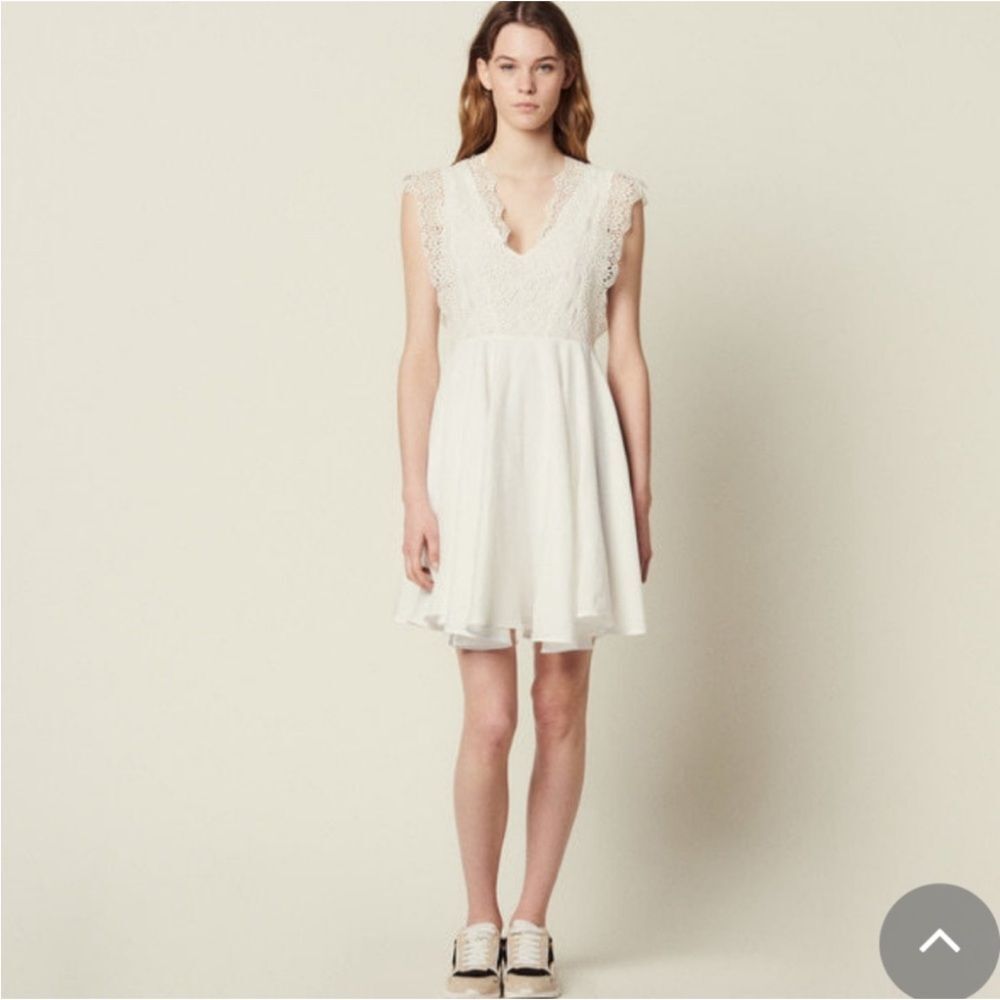 Sandro Elegant White detail Lace Mini Dress, S - Picture 2 of 11